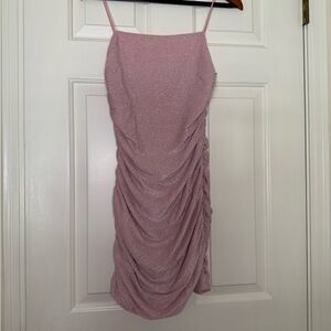 Chic pink sparkly Ruched Mini Dress